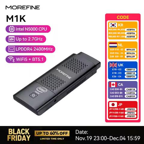 MOREFINE M1K Mini PC Intel mini Lake J4125 N5000 8G DDR4 128G 256GB Window 10 Gaming Computer,HDMI W