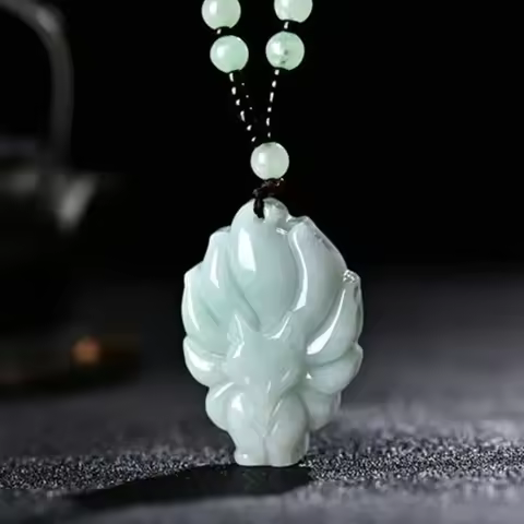 Natural Emerald Jade Nine tail fox Pendant Necklace Jewellery Fashion Accessories Hand-Carved man wo