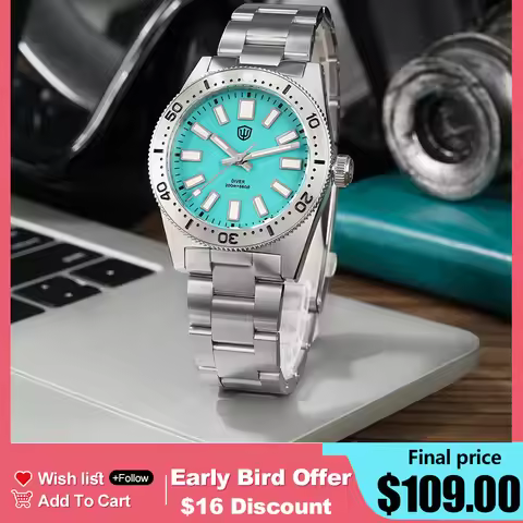 Watchdives WD1965 V2 38mm VH31 62MAS Dive Watch Sweep Quartz Movement Coral Blue Dail Sapphire Stain