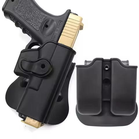 Tactical Gun Holster with Double Magazine Pouch Pistol Holster Belt Waist Holster Gun Paddle Carry C