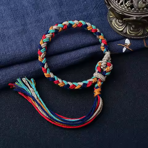Tibetan Hand Rope Handwoven Color Transfer Hand Rope Bracelet Thangka God of Wealth Green Tara Zakir