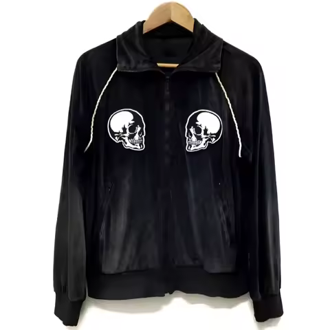 number nine n9 skull velvet embroidered zipper jacket corduroy coat
