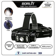 BORUIT B50 Super Light 800LM LED Headlamp Powerful TYPE-C Rechargeable Headlight Camping Hunting Fis