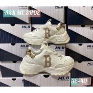 💥พร้อมส่ง💥รองเท้า MLB สีขาวโลโก้น้ำตาลBoston NYพร้อมกล่อง💥