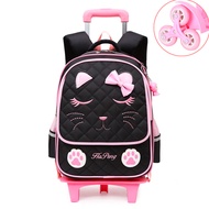 Trolley School Bag Girl Beg Sekolah Roda Primary School Kids Trolley Bag 2 or 6 Wheel Detachable Lig