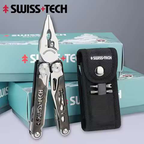Newest SWISS TECH 37 In 1 Folding Multitool Pliers Multi Tool Scissors Replaceable Saw Blade EDC Out