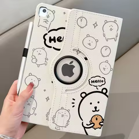 Cute Nagano Bear Joke Bear Rotating Tablet Case for IPad 2025 11th Gen 11 Inch Air7 Shockproof Carto