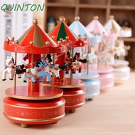 QUINTON Carousel Music Box, Interactive Christmas Carousel Rotating Wooden Music Box, Christmas Hors