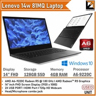 Lenovo 14w 81MQ Laptop (1 YEAR WARRANTY T&C) 14 "inch Display AMD A6-9220C 4GB RAM / 128GB SSD Windo