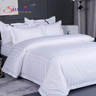 Bộ vỏ chăn cotton ga gối sọc trắng khách sạn 3F Bộ Chăn Ga Gối Cotton 3F Kẻ Sọc Khách Sạn Màu Trắng