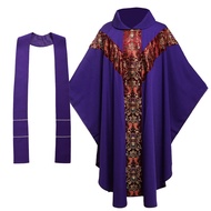 Catholic Robe Priest Celebrant Chasuble Vestments Church Clergy Purple with Stole