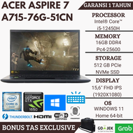 LAPTOP ACER ASPIRE 7 A715-76G-51CN CORE i5 RAM 16GB SSD 512GB LAYAR 15.6"FHD NVIDIA GeForce GTX 1650 WINDOWS 11