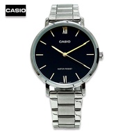 Velashop Casio Standard นาฬิกาข้อมือผู้หญิง สายสแตนเลส รุ่น LTP-VT01D-1BUDF หน้าปัดดำ, LTP-VT01D-1B, LTP-VT01D