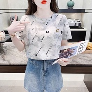 Womens printed T-shirt 2024 summer new letter versatile slimming fashion loose casual top