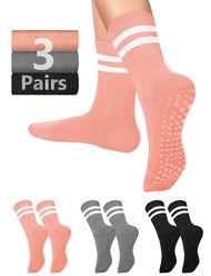 AURUZA Grip Socks for Women Men Pilates Grip Socks Non Slip Yoga Sock with Grips for Barre Barefoot 