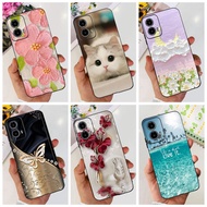 Motorola Moto G24 G34 2024 Cute Flower Cat Printed Case MOTO G34 G24 Black Silicon Soft Protective Cover Phone Cases