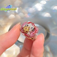[Mangosteen0] 1Pcs Super Sparkling Diamond Pink KT Cat Anime Rings Cute Hello Kitty Rhinestones Ring