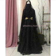 gaun pengantin syari muslimah bercadar hitam