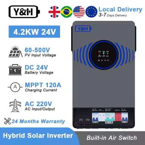 Y&H 4.2KW 6.2KW Hybrid Solar Inverter 24V48V Built-in Air Switch Lightning Protection Pure Sine Wave