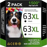 63XL Black Ink Cartridge (2-Pack) High-Yield for HP Ink 63 63XL HP63 XL Combo Pack Works with HP Des