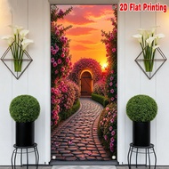 1pc, 2d flat printing Art Deco Banner 70.9x 35.4in party banner Sunset Garden Pathway Versatile Fabr