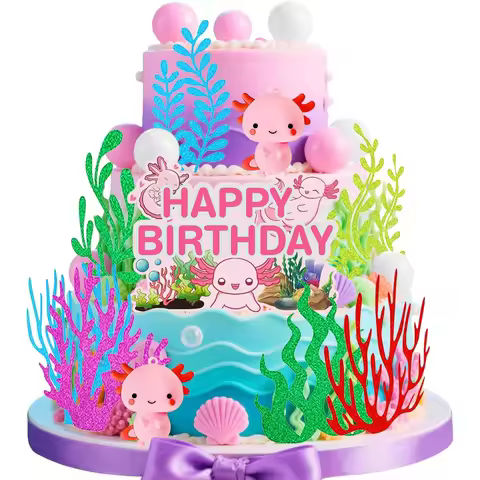 LaVenty Axolotl Figurine Cake Topper Ocean Theme Cake Decorations Cute Axolotl Themed Birthday Decor