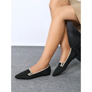Ladies Black Pointed Black Flats Shoes