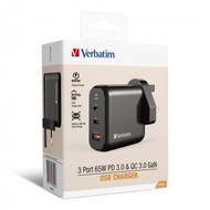 🟡行貨🟡Verbatim 3 Port 65W (2PD+1QC) USB Charger 充電器 #66520 [香港行貨]