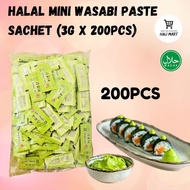 Halal Mini Wasabi Paste Sachet (3g x 200pcs) Wasabi Mini Sachet for Sushi Sashimi Halal Wasabi Mini