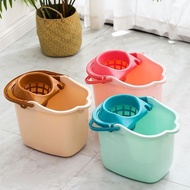 S-T🔰Household Extra Thick Band Wheels Mopping Mop Bucket Plastic Rotating Twist Water Mop Single Barrel Manual Water Buc