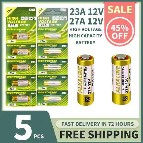 5PCS 23A 27A 12V Alkaline Battery - A27 27AE 27MN A2 L828 K27A for Remote, Gamepad,Flashlight,Doorbe