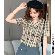 CHICCHIC เสื้อเกาหลีแขนพัฟ สำหรับผู้หญิงเสื้อแฟชั่นลายสก๊อต