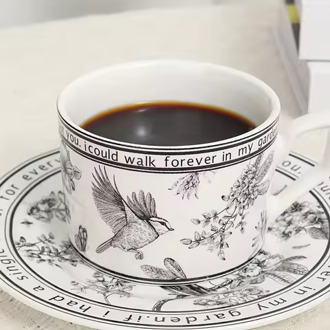 1 set Pinellia retro coffee cup cappuccino cup, coffee cup, white tea cup set, British coffee cup,po