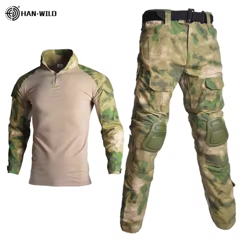 Uniform Clothes Suit Tactical Combat Suits Camo Men Clothes Men Clothing Shirt+Cargo Pants Knee Pads