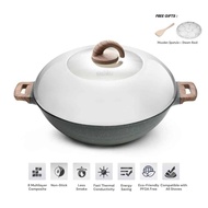 [ Local Ready Stocks ] iGOZO AMOZONAS 36CM NON-STICK PREMIUM GRANITE WOK + GLASS LID + FREE GIFTS