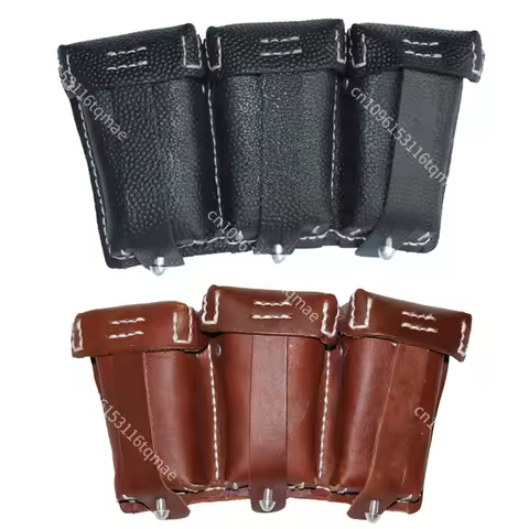 WWII Germany 98K Triple Waist Bag Head Layer Leather Ammunition Bag Chicken Eating Game Military Fan