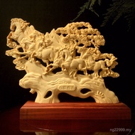 Xiongfeng Magenta Home Decoration Animal Eight Horses Carving Handicraft Cypress Wooden Decoration Y