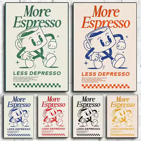 Funky Cafe Coffee Quotes Poster More Espresso Less Depresso Print Canvas Painting Wall Art Pictures 
