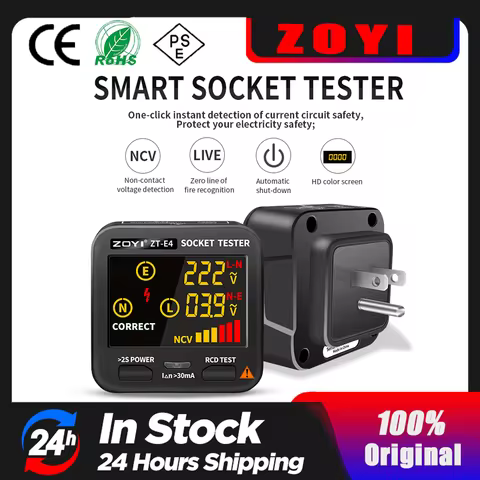 ZOYI Digital Socket Tester Smart Voltage Detector RCD GFCI NCV Test Large display Outlet checker EU 