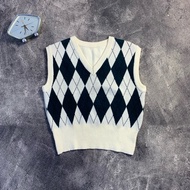 ARGYLE MOTIF RETRO KNIT VEST (PST-304)