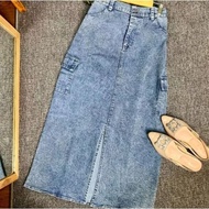 CARGO SKIRT JEANS FRONT SPAN LONG MAXI SKIRT WOMEN NEWEST HIGHWAIST SKIRT NAMIRA JINS DENIM CARGO SK