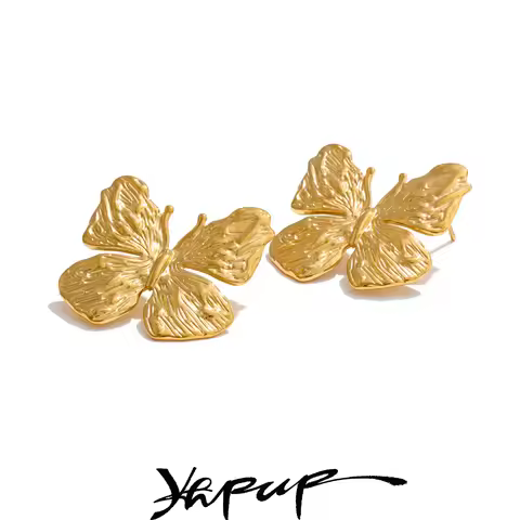 Yhpup Stainless Steel Metal Butterfly Stud Earrings Gold & Platinum PVD Plated Popular Daily Jewelry