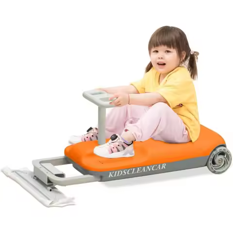 12V Ride-On Car with Cleaning Fun, 3 in 1 Gokart, Soft-Start, 5-Speed Adjustable, Detachable mop, Re