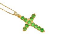 4 MM Round Natural Green Garnet Tsavorite Gemstone Holy Cross Pendant Necklace 925 Sterling Silver J