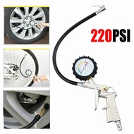 220 PSI Car Tyre Inflator Pump PSI BAR Air Hose with Air Pressure Gauge