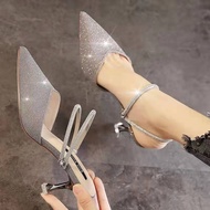Women's Glitter High Heels Slip-on Sandals | Rhinestone Pointed Toe Stiletto Pumps | Crystal Ankle S
