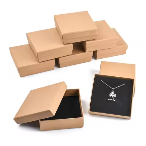 12pcs Cardboard Jewelry Boxes for Ring Square Tan 9x9x3cm