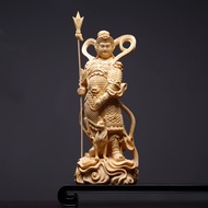 Hinoki Cypress and Boxwood Carved Erlang Shen Yang Jian Statue with Hound Celestial Protector God Sc