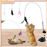 Cat Teaser Stick Strong Suction Cup Cat Teaser Toys Feather Teaser Cat Toy Mainan Kucing Murah