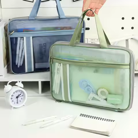 Huajie Transparent Mesh Handbag, Student Book File Organizer, Tutoring Exam Paper Subject Classifica